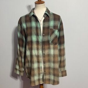 Plaid Button-Down Shirt in Brown and Mint